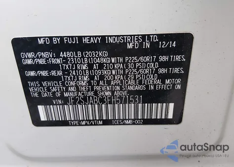 2015 Subaru Forester 2.5I из США, поврежденный, VIN JF2SJABC3FH571531